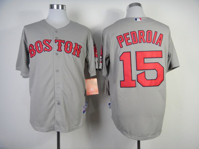 Men Boston Red Sox #15 Pedroia Grey MLB Jerseys